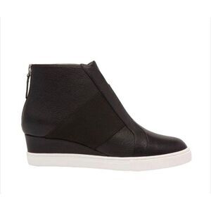 LINEA PAOLO Felicia Black Leather Wedge Sneaker Size 8.5M